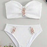 Halter Swimsuit in Solid Colors with Stripes