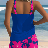 Tankini Sem Mangas com Estampa e Boxer U-Decote