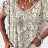 Blusa com decote em forma de pétalos de pôr do sol