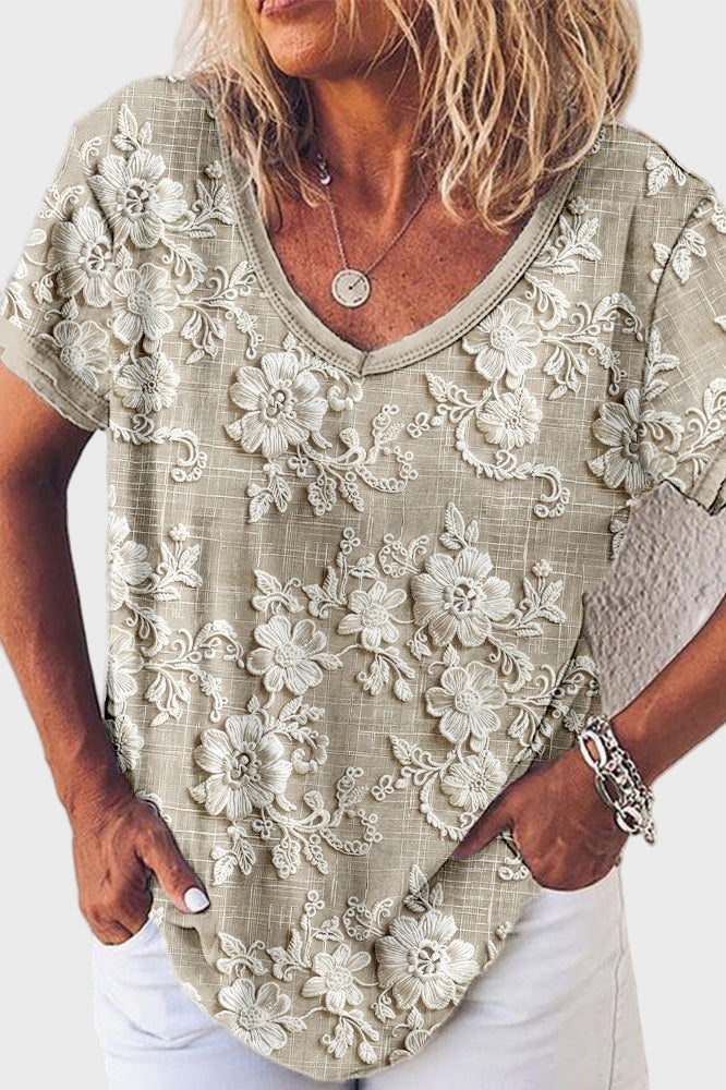 Blusa com decote em forma de pétalos de pôr do sol