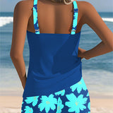 Tankini Sem Mangas com Estampa e Boxer U-Decote
