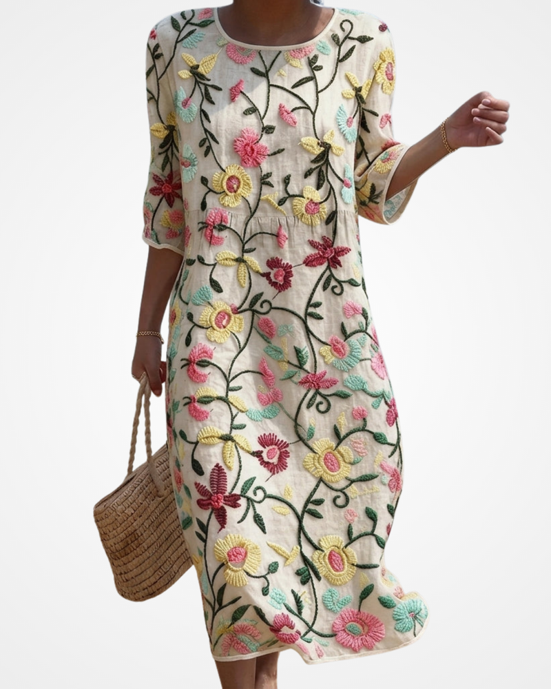 Olga - Vestido Floral Feminino com Bordado