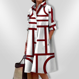 Vestido midi com estampado geométrico
