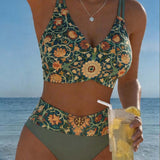 Sexy Biquíni Vintage com Estampa de Flores