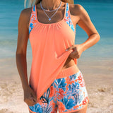 Tankini Top com Mangas e Calções Estampados