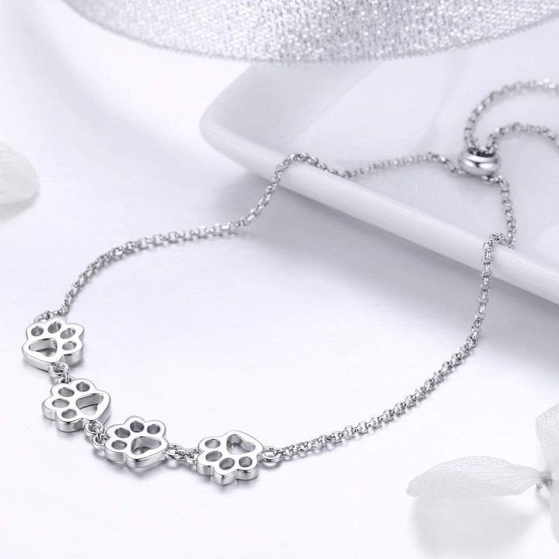 Pulseira ajustável de prata de lei com pegada de pata de cão