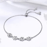 Pulseira ajustável de prata de lei com pegada de pata de cão