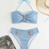Halter Swimsuit in Solid Colors with Stripes