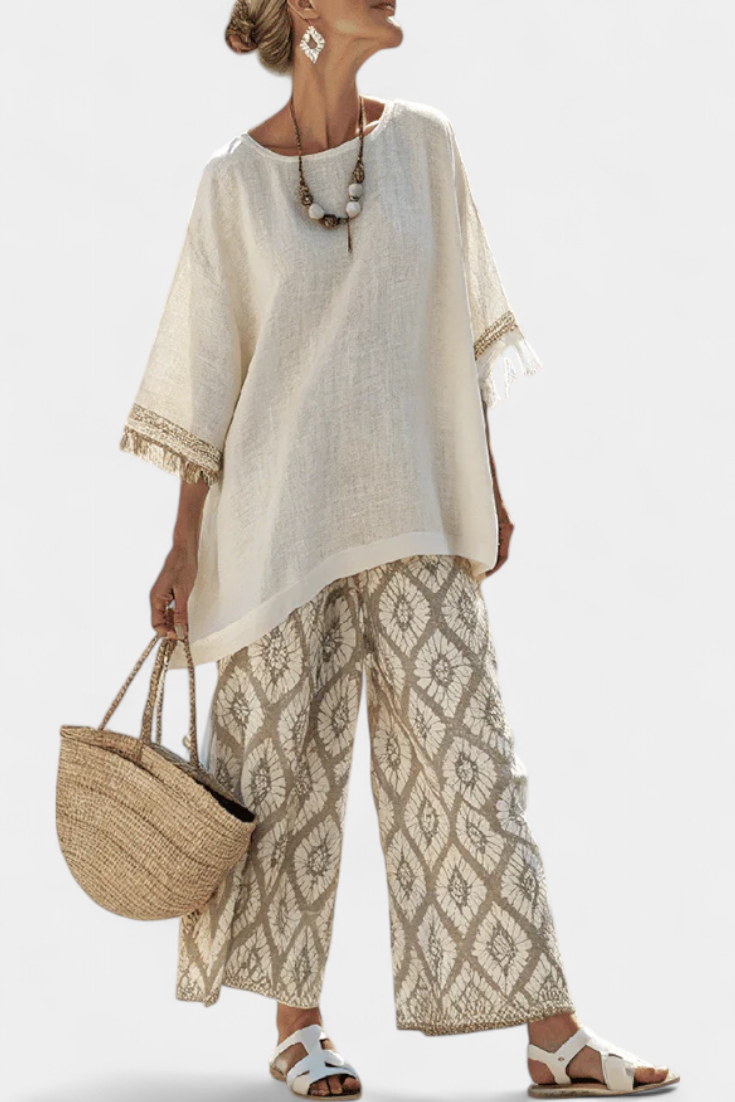Eduarda | Conjunto Boho Chic Elegante com Blusa Larga