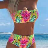 Topless Bikini com Estampa Colorida