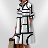 Vestido midi com estampado geométrico