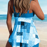 Conjunto de Tankini Biquíni de Dois Peças com Estampa