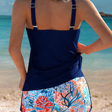 Tankini Top com Mangas e Calções Estampados