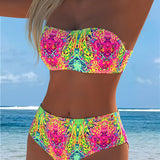 Topless Bikini com Estampa Colorida