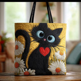 Bolsa Artesanal Gato Preto com Margaridas | Charme Discreto
