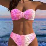 Biquíni Bandeau com Estampa de Leopardo