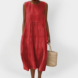 Vestido de algodão sem mangas elegante com bolsos