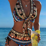 Halter Geometric Bohemian Bikini