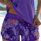 Tankini Estiloso com Estampa Marinha e Fenda