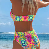 Topless Bikini com Estampa Colorida
