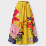 Ysolda - Saia Estilizada com Cintura Alta e Padrão Floral