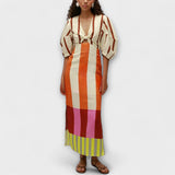 Cátia | Vestido Maxi com Decote e Mangas Bufantes