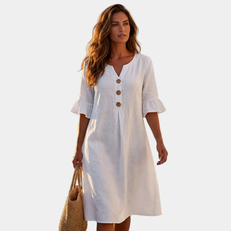 Helena - Vestido com mangas abalonadas e botões