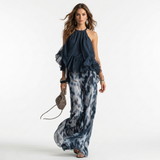 Ludovina - Conjunto de blusa e calças com os ombros à mostra