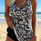 Tankini com Decote em V e Estampa na Barra