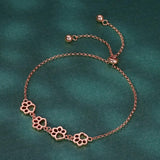 Pulseira ajustável de prata de lei com pegada de pata de cão