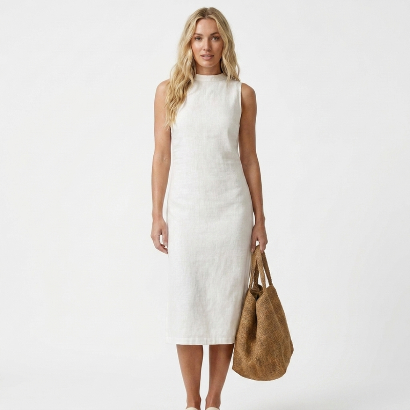 Lídia - Vestido midi em tecido de canalé