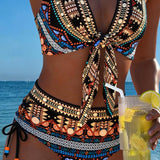 Halter Geometric Bohemian Bikini