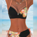 Bralette de Bikini com Estampa de Corda