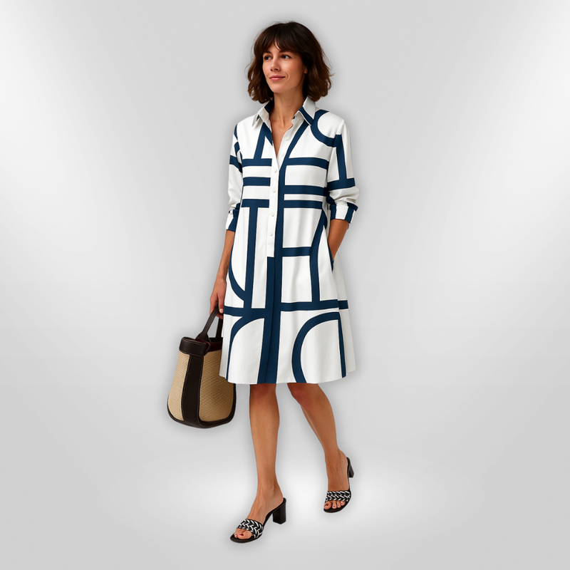 Vestido midi com estampado geométrico