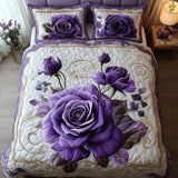 Conjunto de Cama Acolchoado de 3 Peças - Rosa Violeta