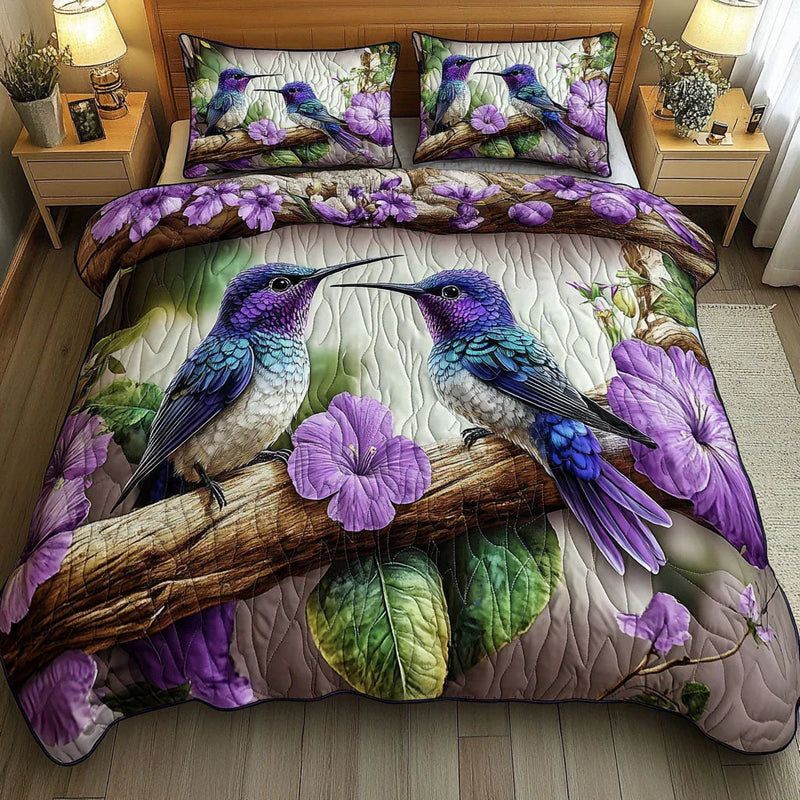 Conjunto de Cama Acolchoado de 3 Peças - Refúgio de Aves