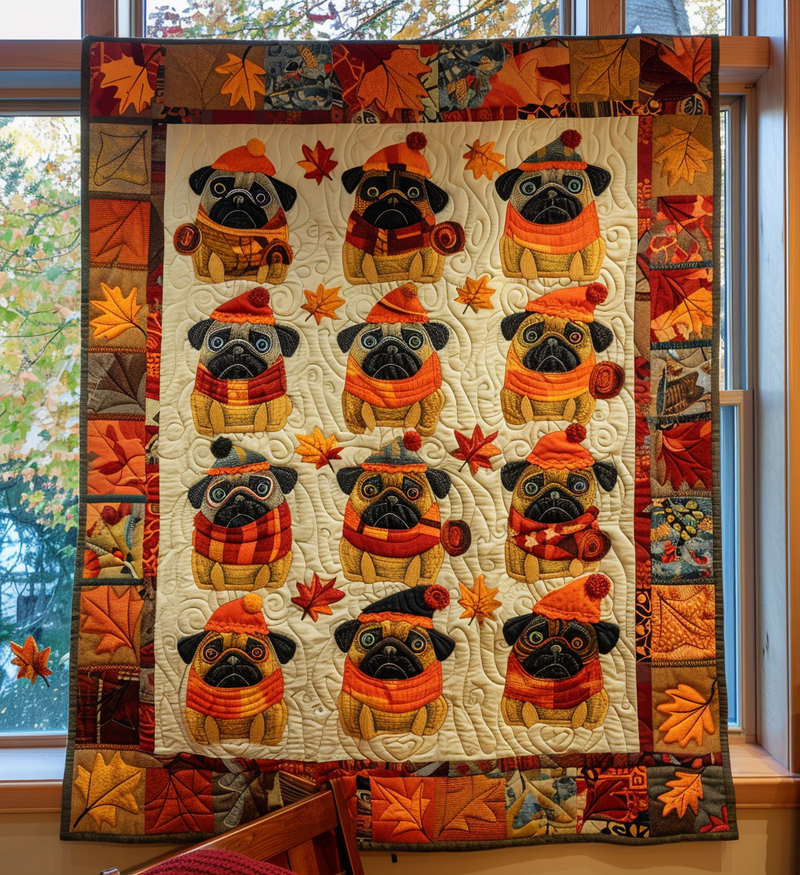 Cobertor Almofadado Pugs de Outono | Beleza Atemporal