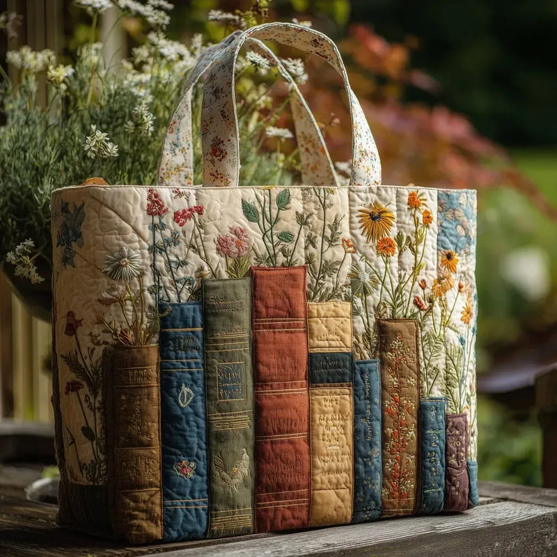 Bolsa Artesanal Estofada Livros e Flores | Poesia em Cada Página