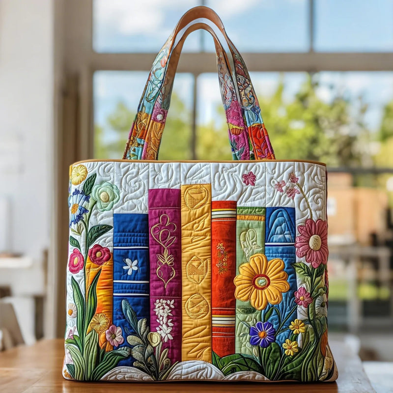 Bolsa Artesanal Design Floral de Biblioteca | Romance entre Flores e Livros