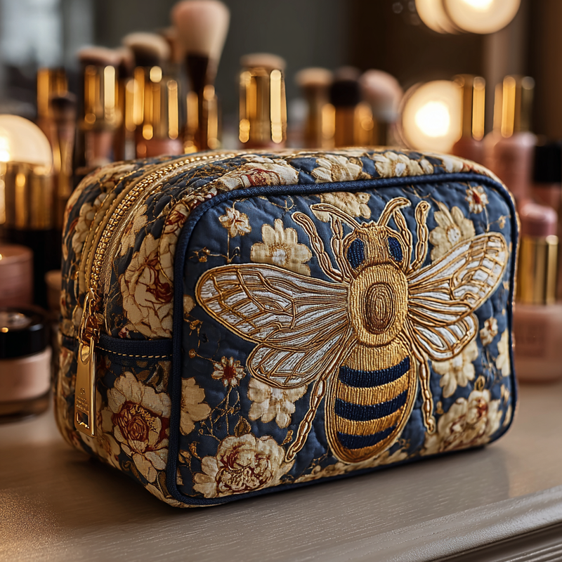 Estojinho acolchoado com design de abelhas e flores | Delicadeza Alada