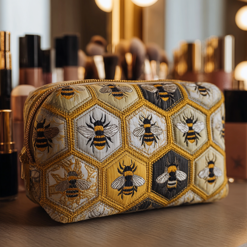 Necessaire acolchoada com estampa de abelhas no jardim | Magia em Movimento