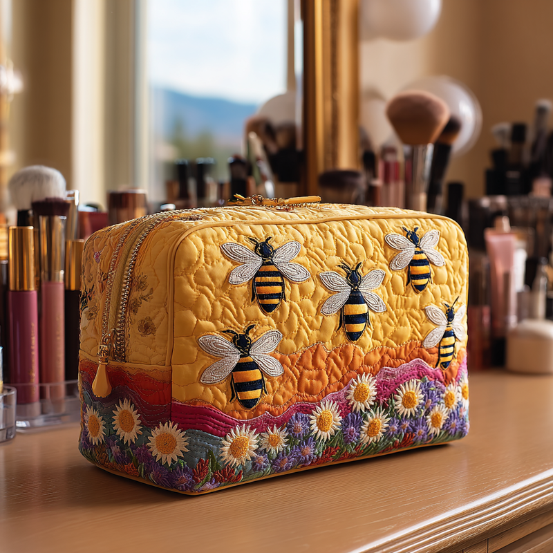 Necessaire Estofada com Estampa de Abelhas e Flores | Delicadeza Alada