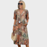 Leonor | Vestido Midi Impresso com Decote em V