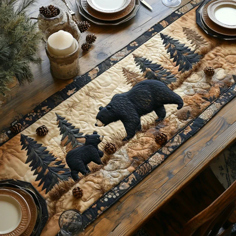 Caminho de mesa acolchoado - Família de Ursos Negros