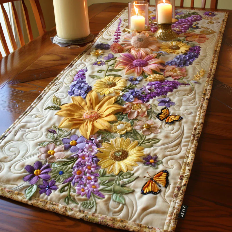 Caminho de mesa acolchado - Jardim em Flores
