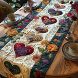 Caminho de mesa acolchado - Corações em Flor