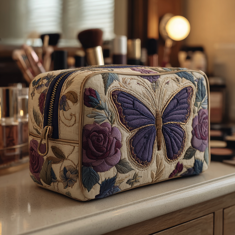 Necessaire Almofadada com Estampa de Borboletas e Flores | Magia em Movimento