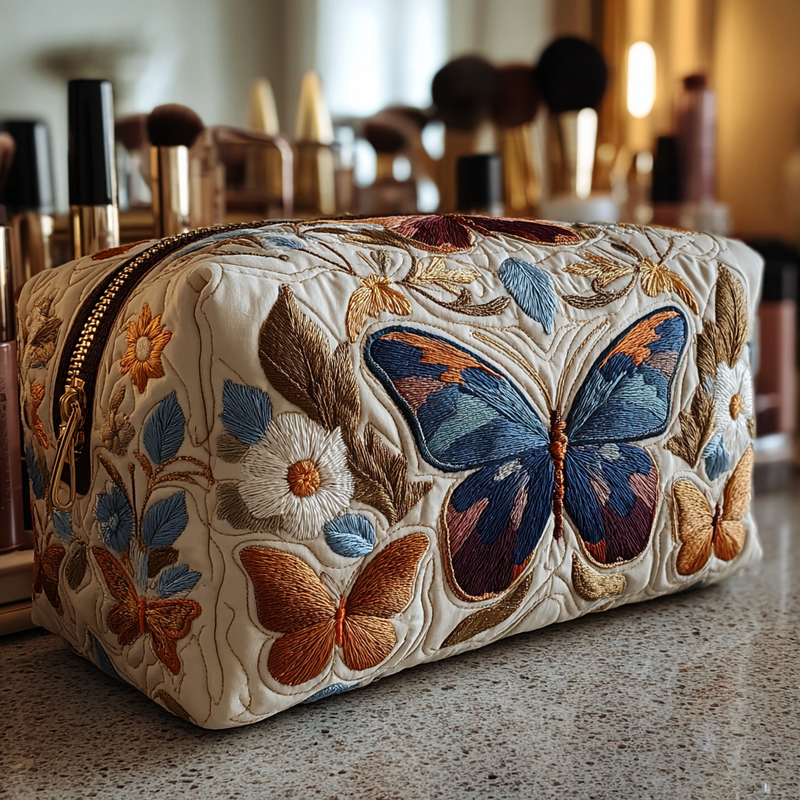 Necessaire Acolchoada com Delicadas Borboletas | Leveza que Encanta