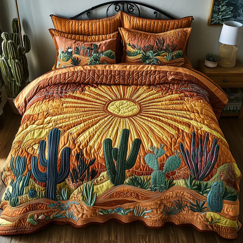 Conjunto de Cama Acolchado de 3 Peças - Amanhecer sobre os Cactos