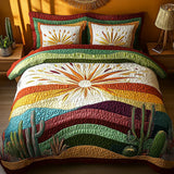 Conjunto de Cama Acolchoado de 3 Peças - Pôr do Sol sobre os Cactos